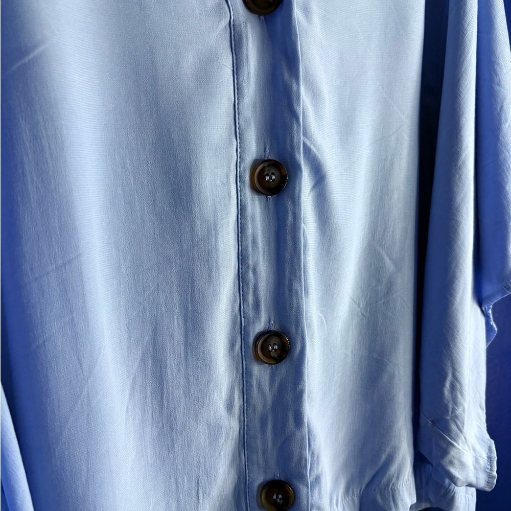 White Birch Blue Oversized Button Down Shirt with 3/4 Sleeves - Picture 3 of 6